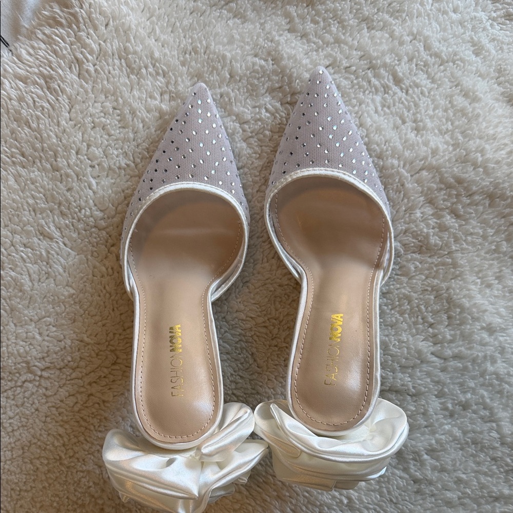 Fashion Nova Perforated Gray and Cream Mules